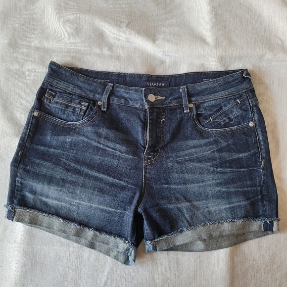 Vigoss Pants - Vigoss Women's Dark Indigo Rolled Hem Denim Shorts Size Waist 31 Length 3